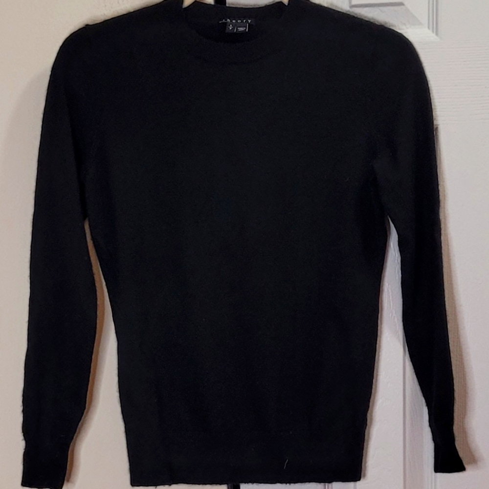 Theory Perfect Crew Staple Black Cashmere Sweater Size S